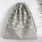 お着替え袋 ★グレーリボン★（持ち手付・ナップサック型、サイズ変更対応）