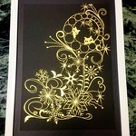 （（no様用））切り絵　雪の結晶とネコ　ゴールドver.1　the snow flakes, the cat　ver.1 原画