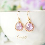 【１月☆新作】14kgf ピンクアメジストカラー ガラス製チャーム・ピアス ~sweetpea~