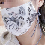 ★再再販★＊くすみグレージュフラワー立体マスク＊リボンゴムグレー＊オーガニックダブルガーゼ＊肌に優しい＊耳が痛くなりにくい＊