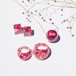 〜バレンタイン♡3点セット〜　イヤリング　ピアス　ネックレス　リング　指輪　薔薇　バラ　リング　フルーツ　赤　ドライフラワー　ぷっくり　りんご　リンゴ　アンティーク　ボルドー　ワイン　還暦祝い　誕生日