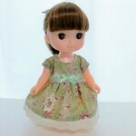 ワンピース&ヘアゴムセット　フレンチスリーブ　みどり　お花柄　メルちゃん　ソランちゃんサイズ　服