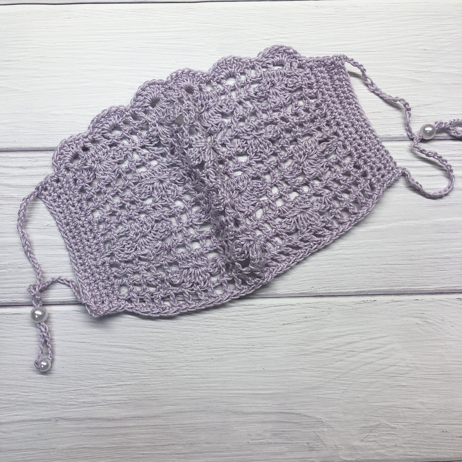 レース糸マスクカバー☆透かし編み☆ベージュ - はんどめいど小梅