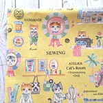 50×50★綿麻猫のソーイングショップの生地 イエロー