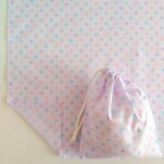 40×60 水玉柄 ランチョンマット 大判*巾着袋セット パープル ドット 紫 女の子 高学年 シンプル 給食