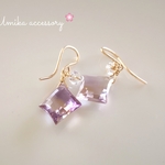 アメトリンslanted kite シェイプ ファセットカット14kgf  ピアス[simple ]