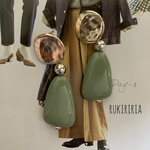 RUKIRIRIA #512 ピアスのみ メタリックシルバー×くすみグリーンピアス  大ぶりピアス