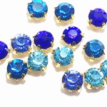 ガラスラインストーン・ビジューゴールド台座　７ｍｍ　ブルー系ＭＩＸ１４個♪