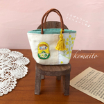 ミモザカラーのマトリョーシカ＊手刺繍の豆トートバッグ＊ミニチュア ＊