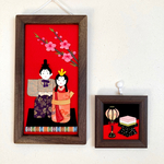 額入りセット正絹押し絵　「お雛さま」「雪洞・菱餅」