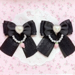 リボンカラー・レースカラー変更可能♡ 量産型リボンヘアクリップ♡ ヘアピン♡ ハートパール♡ パール♡ いちご♡
