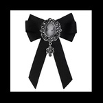 再販【Ribbon_cameo.BK ラペル リボン ピンブローチ 。】カメオ リボン ブラック ストーン 襟 フォーマル ネクタイ ピンバッチ  ブローチ  シルバー パンク ロック
