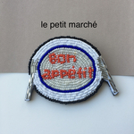 SALE!フランス語/ボナペティ！のビーズ刺繍ブローチ