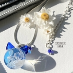 花珠にゃんこネックレス(紫陽花)シルバー