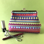 カラフル模様ボーダー柄 化粧ポーチ プチギフト など マチ付き 可愛い がま口ポーチ プレゼント交換