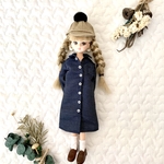 【送料無料】リカちゃんサイズ服　デニムシャツワンピ＆ポンポンキャップ