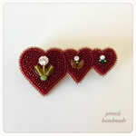 ビーズ刺繍ブローチ　heart heart heart 