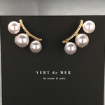 【2個 14×26mm】 ゴールド 3連パール ピアス  金具