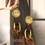 RUKIRIRIA #514 金箔×ゴールドチェーンピアス  大ぶりピアス 大ぶりイヤリング 