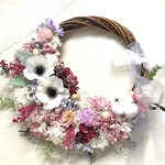 アネモネとコットンフラワーのリースブーケ ＊ウェディングブーケ ギフト