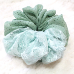 ラスト1個! 再販多数 しゅしゅ ミントグリーン ドット柄 レース  チャーム付き Mint Lace