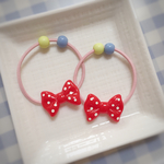 ヘアゴム 赤ドット×ピンク 2つセット