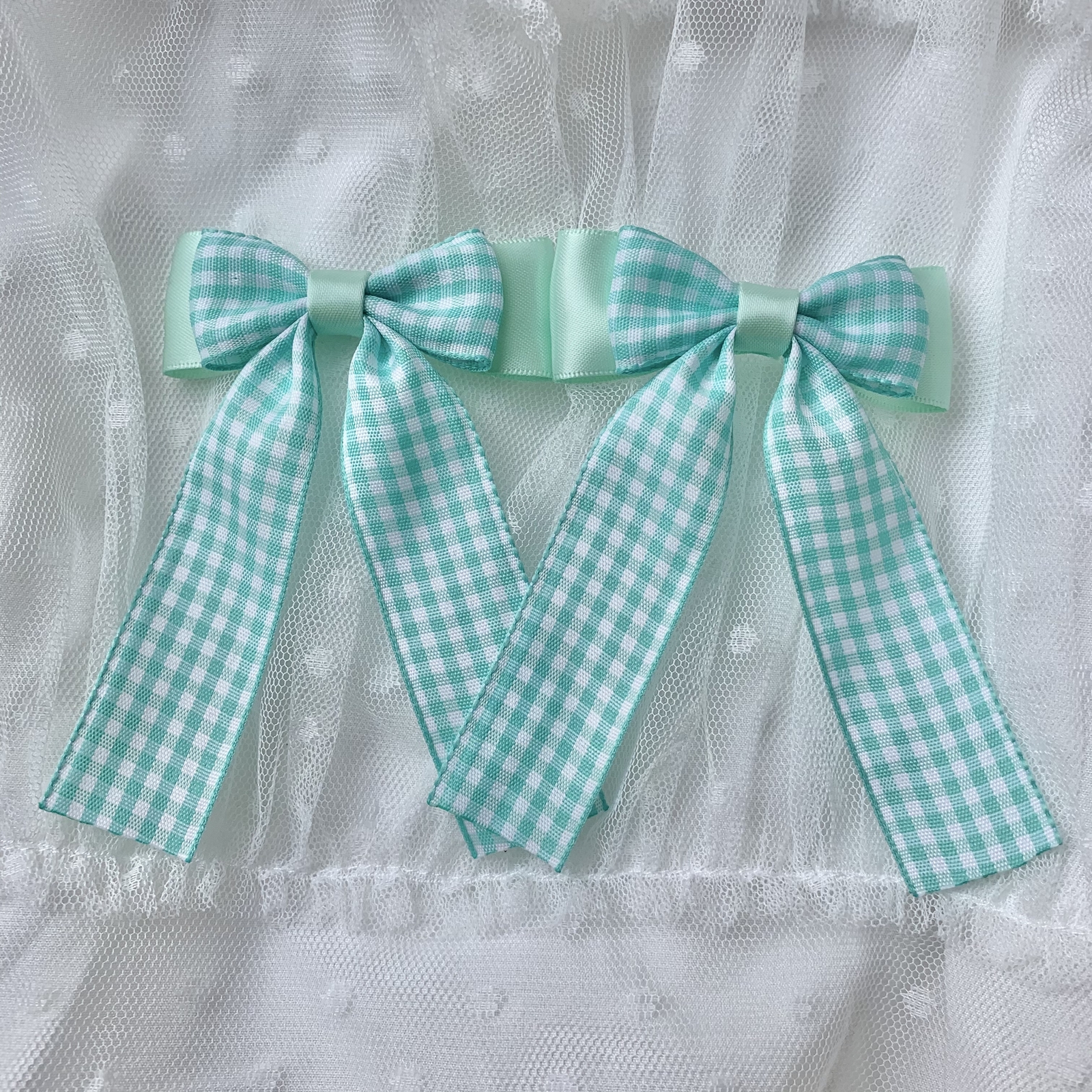 ハンドメイド♡ チョコミントツインリボン くすみ/ フレッジリボン | souriant