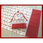 給食セット　40×60ランチマットとループつき巾着　マカロンケーキと水玉レース