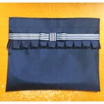 新作 マスク入れ　紺フリル＆ストライプリボン　HandmadeTakako