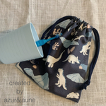 コップ袋（ネイビー×恐竜）/ コップ入れ / 小物入れ / 巾着 /cup bag（navy × dinosaur）