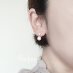 再販×5☆*:・'☆。2016 autumn Winter ☆。.:*ラインストーンとゆれるコットンパール  ふわふわミンクキャッチのピアス ブラウン
