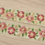 インド刺繍リボンᢂフラワーシフォン黄緑　インド刺繍/インドリボン/刺繍リボン/刺繍/リボン/シルクリボン/シルク/トリム/ブレード/ジャガードリボン/レース/チュール/インド/チュールレース