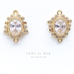 【2個 17×13mm】 ゴールド クリア ジルコニア コネクタービジュー チャーム
