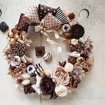 バレンタインリース(23cm)＊バレンタインリボンとショコラフラワーのアルペジオ＊ナチュラルリース・チョコレートリース・フラワーリース