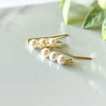 再販♡ 14kgf Straight line Earrings スワロフスキーパール 2way