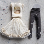 1215＊猫アイロンプリントTシャツ＆レギンス＆ペチコート　３点セット　＊ blythe outfit＊ブライス ＊