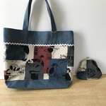デニム風ネコ柄トートバッグ+おそろいのがま口