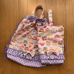 【n様オーダー品】★フリル体操着袋＆フリルシューズバッグ＊カップケーキが可愛い☆ラベンダー★