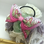 人気design♡華やかなpink〜白のグラデーションとgreen♡蝶々リボンのヘアゴム 