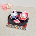 A • つまみ細工 おひなさま・お雛様・ひな祭り《うさぎ/紫・赤》 / ちりめん　ミニ飾り