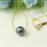 *K14GF***Ｎ62*　高品質あこや真珠（ブルーブラック色）☆一粒ネックレス