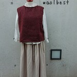 エンジ◆Mapel◆暖かいベスト◆手編み風メリアスニット◆◆