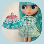 ギンガムネコブラウス＆着せ替えスカートSET♡mint