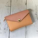 レザーミニ財布＊花柄型押しピンク×サーモンピンク