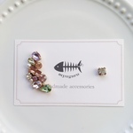 ビジュー×一粒ビジュー アシンメトリー /アレルギー対応 ピアス イヤリング 