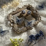 天色蝶々とパールビーズ刺繍ピアス