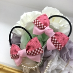 パステルpinkのちりめん風リボン×麻の葉柄♡ヘアゴム2個set