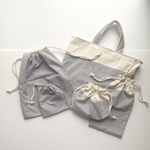 ギンガムチェック+キャンバス生地の入園・入学セット　5点 [ライトグレー]