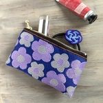 【レトロポップ　花柄】畳縁　ぺたんこ　ミニポーチ　カードケース　小銭入れ　菫色　紫