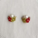 すりガラス風フラワービジューピアス（Xmasver①）